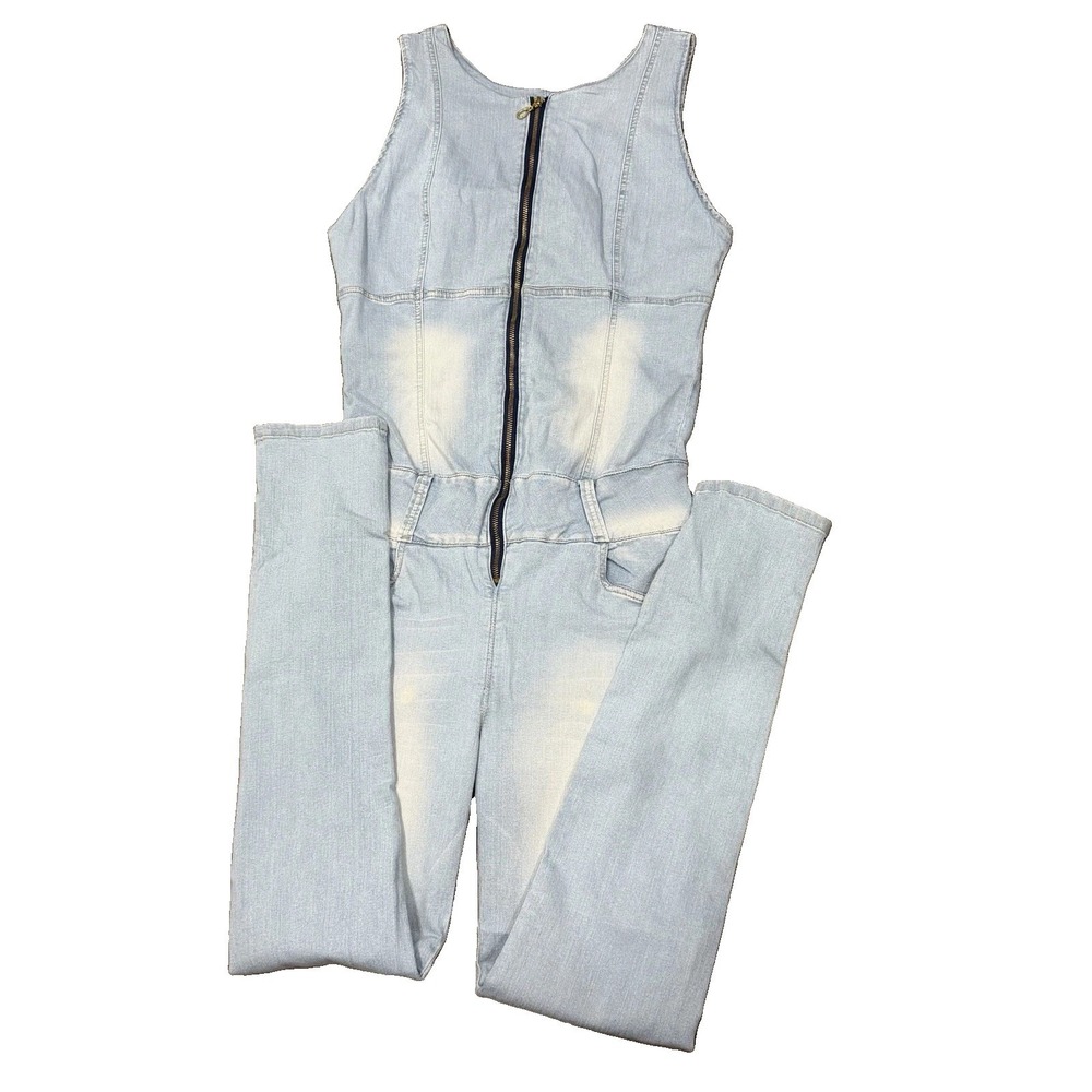 CYSM Jeans Women's 14 Kenzie Push Up Denim Jumpsuit Light Wash Zip Front Stretch